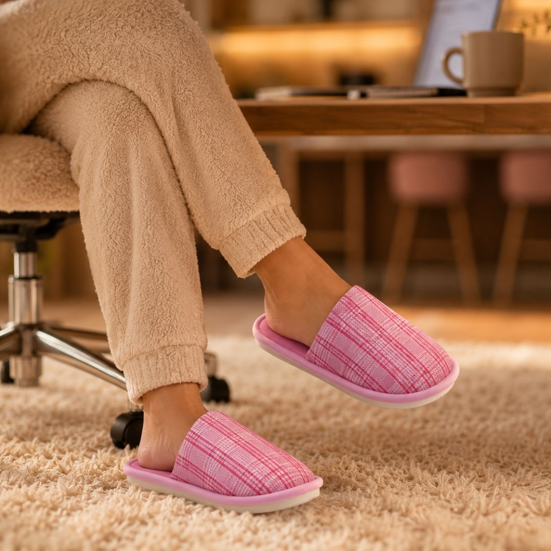 Pantufa Xadrex Feminina Rosa Adulto Chinelo Peluciada Frio Quarto Presente Confortável - Imagem 3