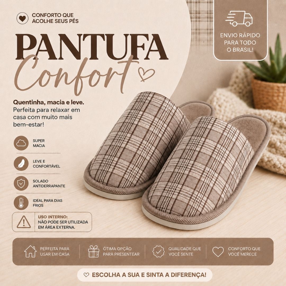 Pantufa Xadrex Marrom Masculina Presente Inverno Peluciada Quarto Frio Comfort Pai - Imagem 2