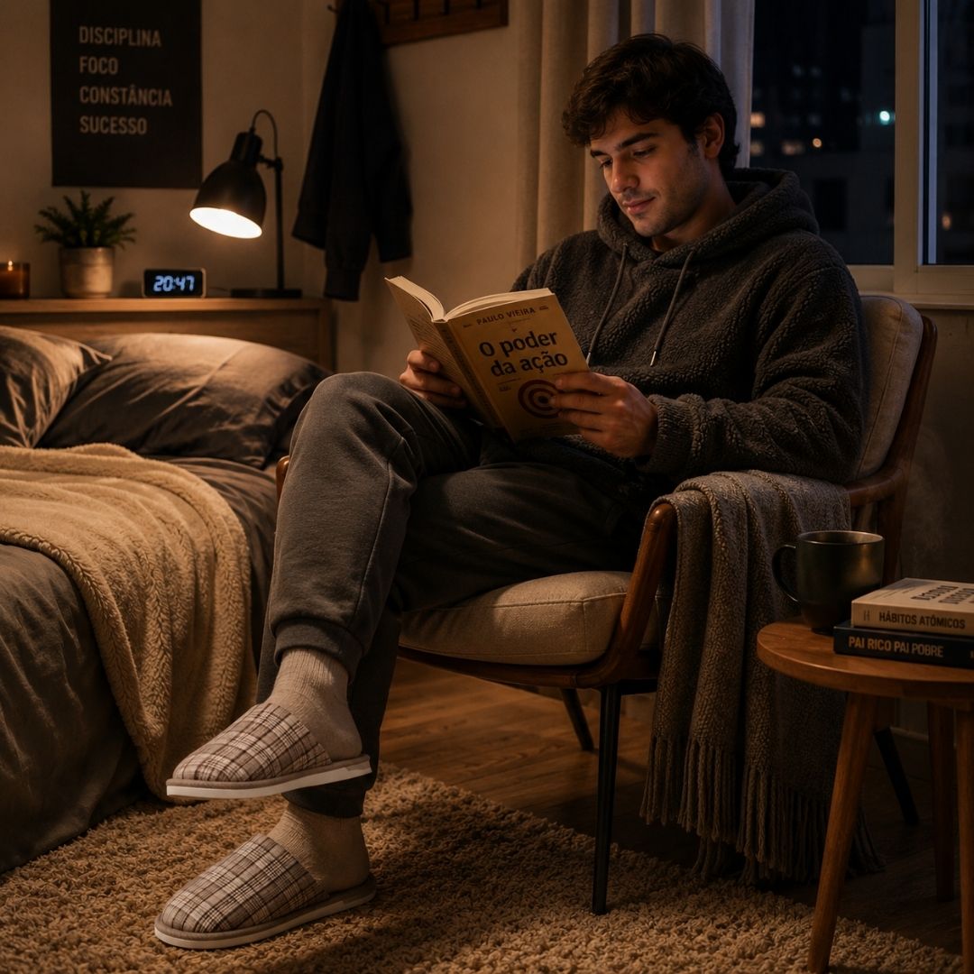 Pantufa Xadrex Marrom Masculina Presente Inverno Peluciada Quarto Frio Comfort Pai - Imagem 4