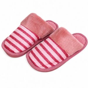 Pantufa Feminina Rosa Listrada Peluciada Comfort Inverno Frio Antiderrapente Adulto Quarto