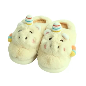 Pantufa Infantil Unicórnio Amarelo Inverno Quarto Criança Frio Térmica Antiderrapante Unissex Comfort Peluciado Aconcheg