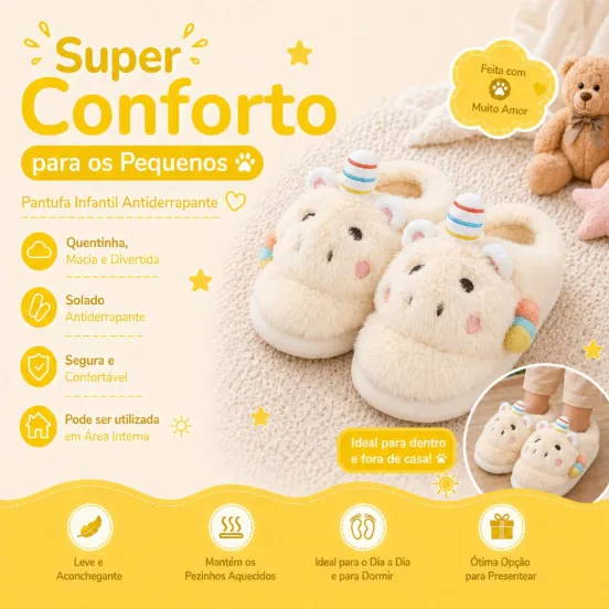 Pantufa Infantil Unicórnio Amarelo Inverno Quarto Criança Frio Térmica Antiderrapante Unissex Comfort Peluciado Aconcheg - Imagem 2