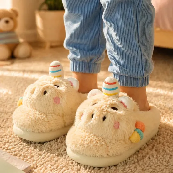 Pantufa Infantil Unicórnio Amarelo Inverno Quarto Criança Frio Térmica Antiderrapante Unissex Comfort Peluciado Aconcheg - Imagem 3