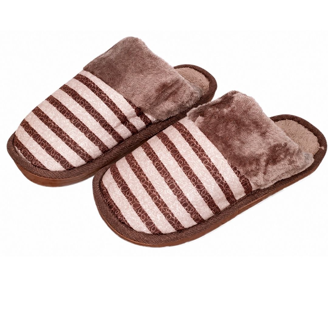 Pantufa Masculina Marrom Listrada Peluciada Pai Comfort Inverno Frio Antiderrapante Adulto Quarto