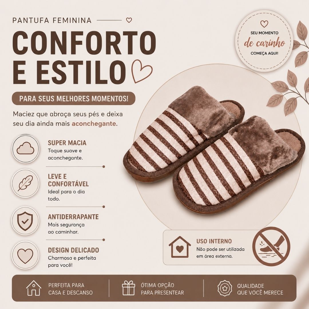 Pantufa Masculina Marrom Listrada Peluciada Pai Comfort Inverno Frio Antiderrapante Adulto Quarto - Imagem 2