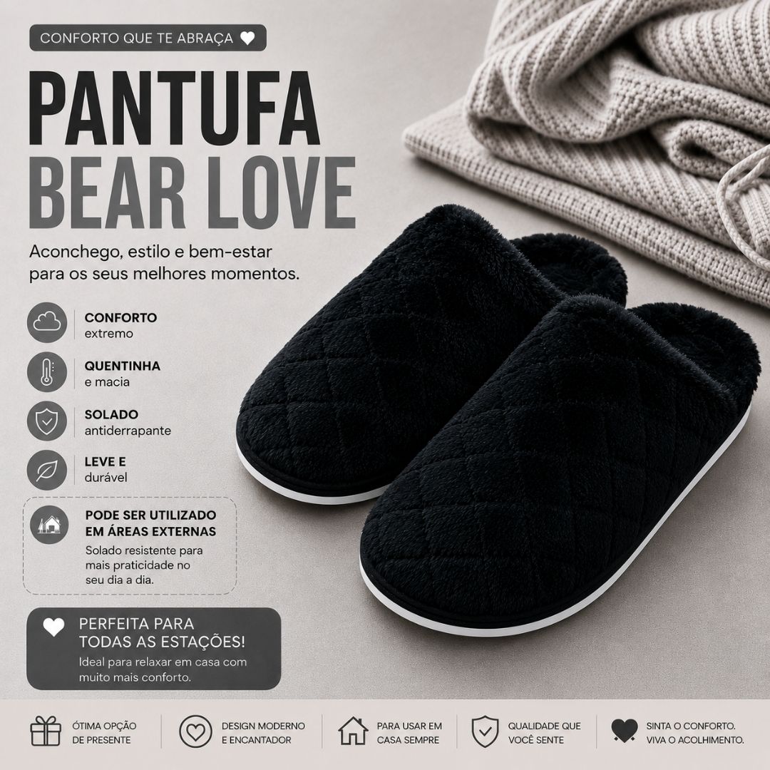 Pantufa Masculina Preta Chinelo Quarto Peluciada Frio Antiderrapante Comfort Inverno Adulto Pai - Imagem 2