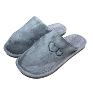 Pantufa Coração Cinza Unissex Chinelo Casa Inverno Anti Derrapante Peluciada Confortavel Quarto Frio