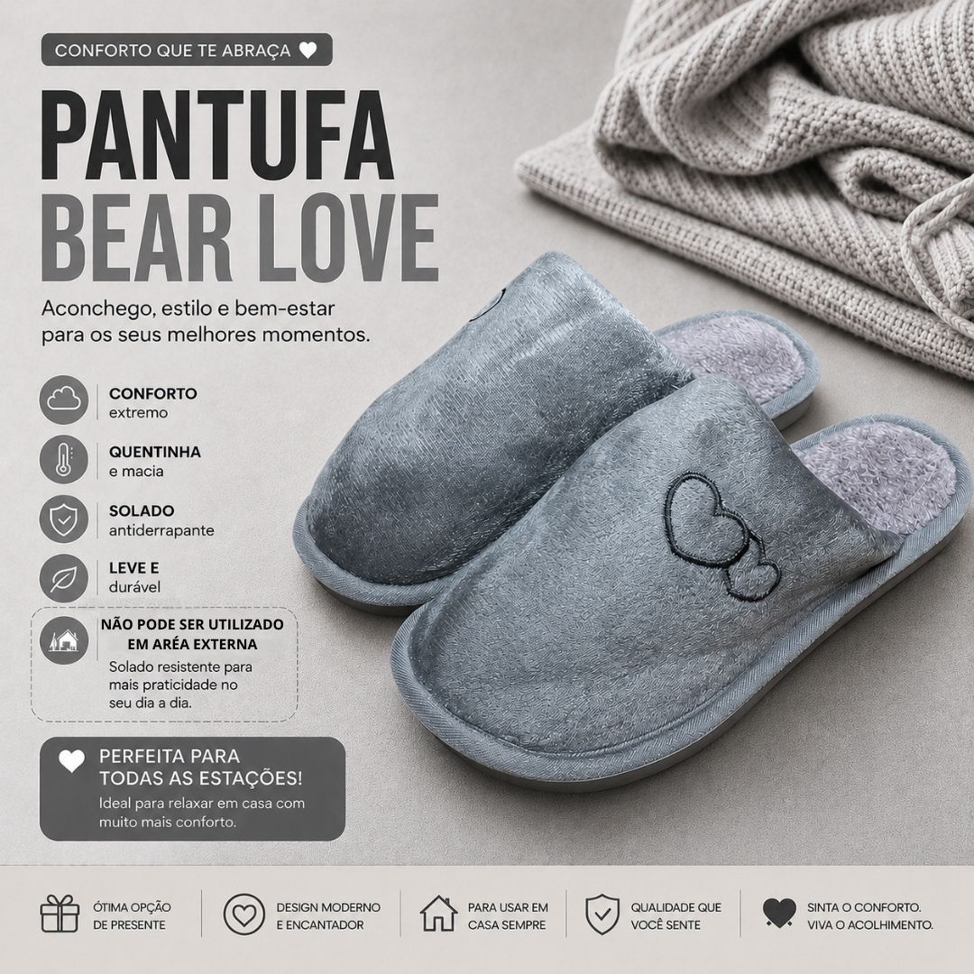 Pantufa Coração Cinza Unissex Chinelo Casa Inverno Anti Derrapante Peluciada Confortavel Quarto Frio - Imagem 2