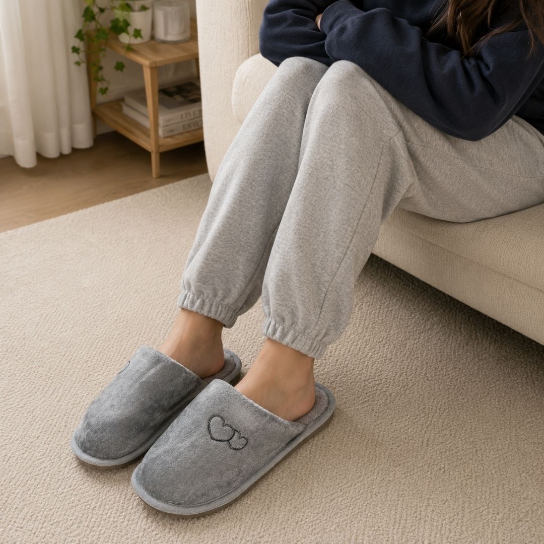 Pantufa Coração Cinza Unissex Chinelo Casa Inverno Anti Derrapante Peluciada Confortavel Quarto Frio - Imagem 3