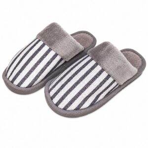 Pantufa Unissex Cinza Listrada Adulto Quarto Chinelo Frio Inverno Antiderrapante Comfort Pai