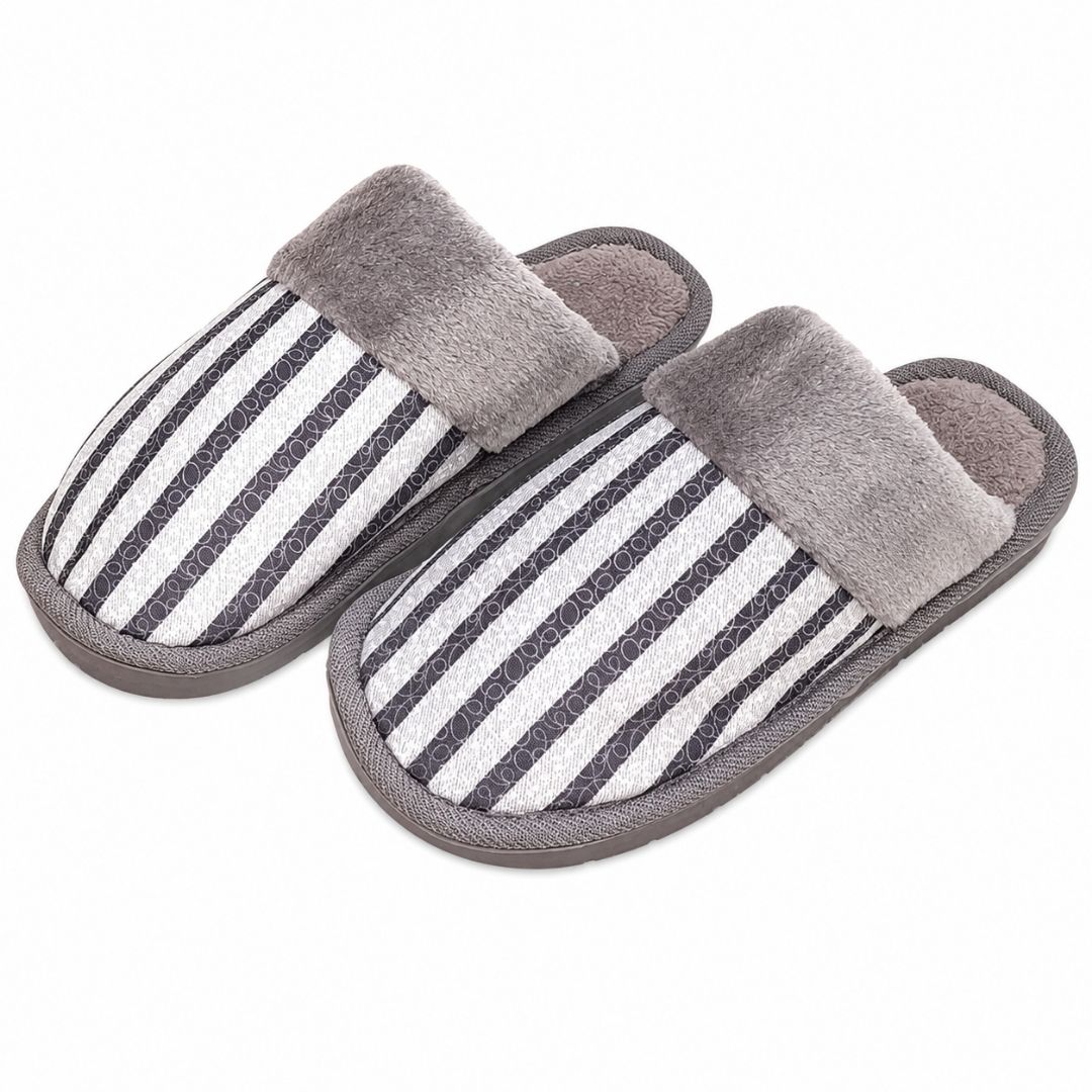 Pantufa Unissex Cinza Listrada Adulto Quarto Chinelo Frio Inverno Antiderrapante Comfort Pai
