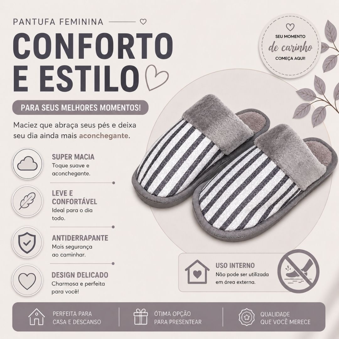 Pantufa Unissex Cinza Listrada Adulto Quarto Chinelo Frio Inverno Antiderrapante Comfort Pai - Imagem 2