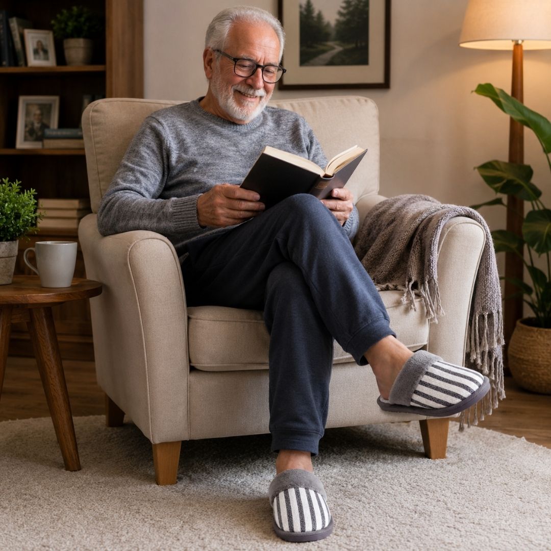 Pantufa Unissex Cinza Listrada Adulto Quarto Chinelo Frio Inverno Antiderrapante Comfort Pai - Imagem 4
