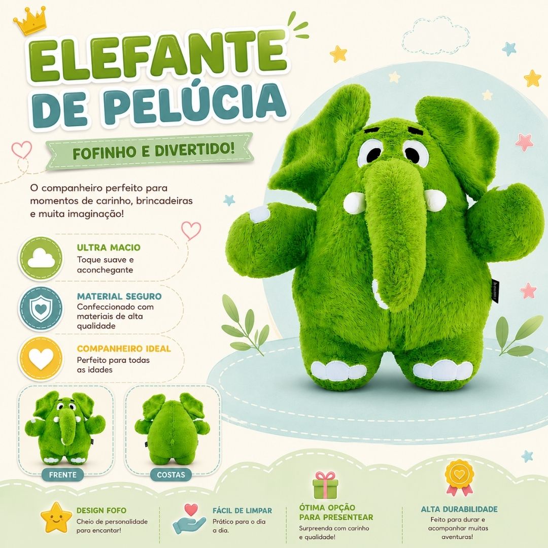 Boneco Pelúcia Jotalhão Turma da Mônica Criança Brincadeira Elefante Diversão Presente Dia das Crianças - Imagem 2