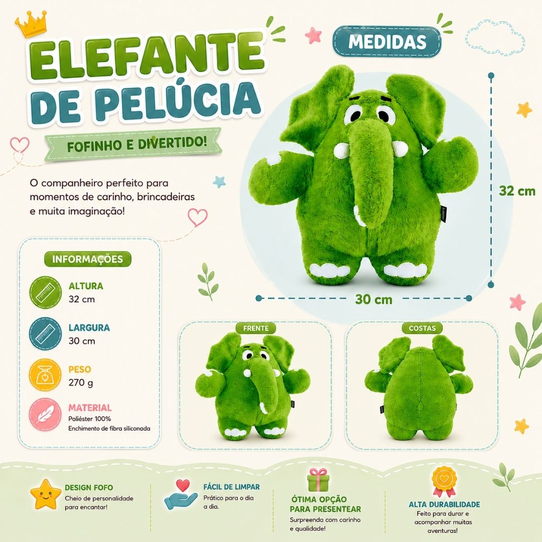 Boneco Pelúcia Jotalhão Turma da Mônica Criança Brincadeira Elefante Diversão Presente Dia das Crianças - Imagem 5