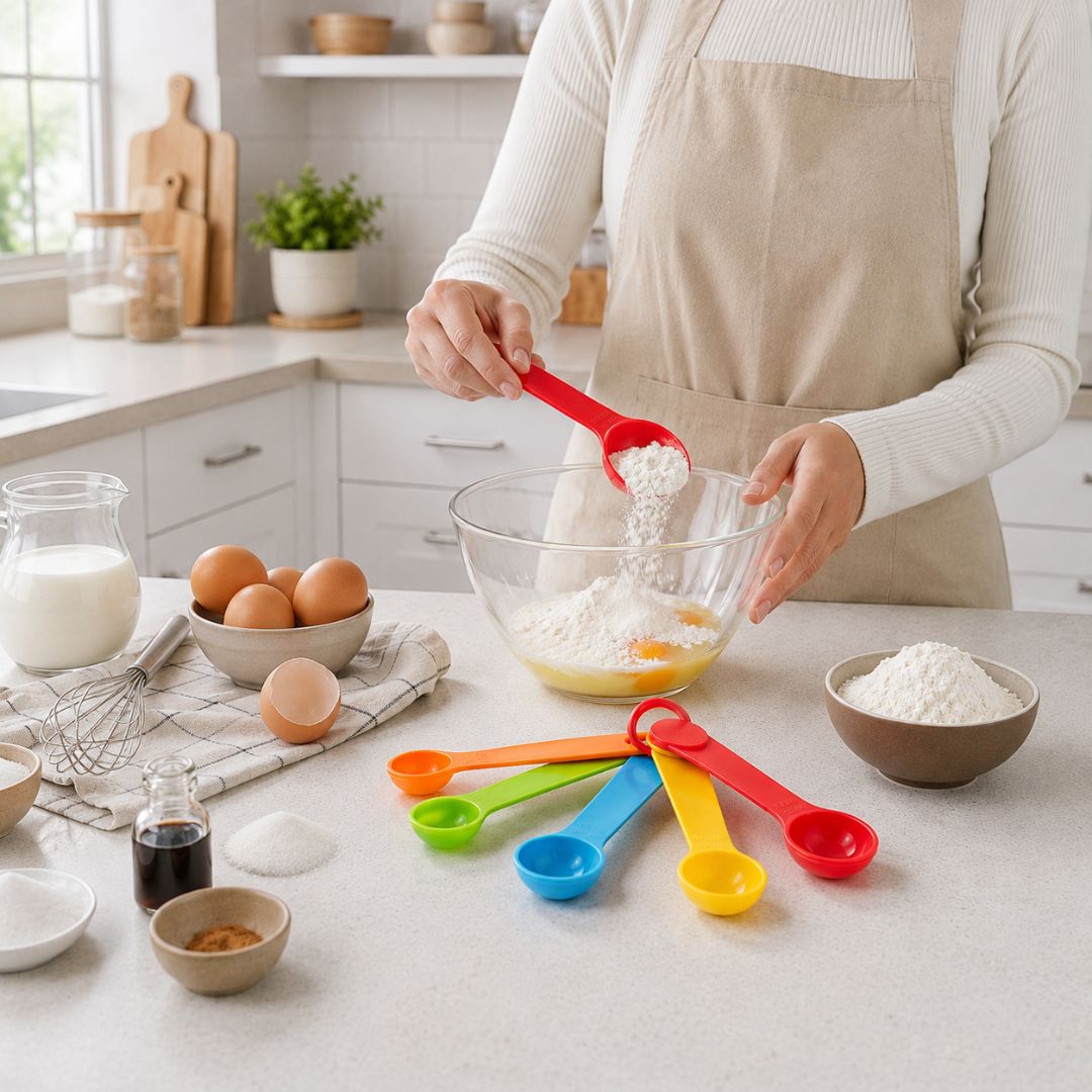 Colher Medidora Colorida 5 Peças Cozinha Culinária Receitas Confeitaria Bolo Torta Precisa Alta Qualidade - Imagem 4