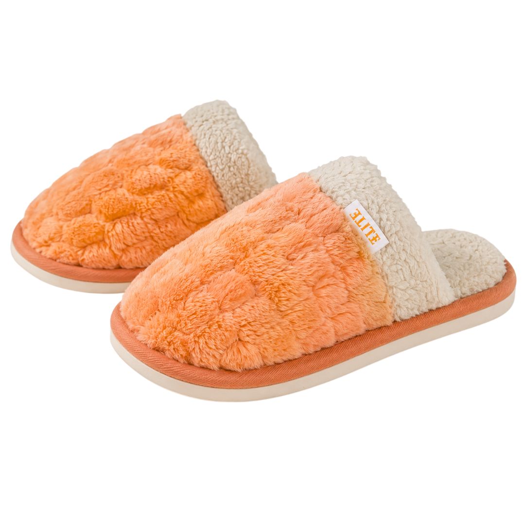 Pantufa Laranja Peluciada Comfort Inverno Chinelo Quente Frio Pai Mãe Adulto Unissex Fleece Antiderrapante Comfortável