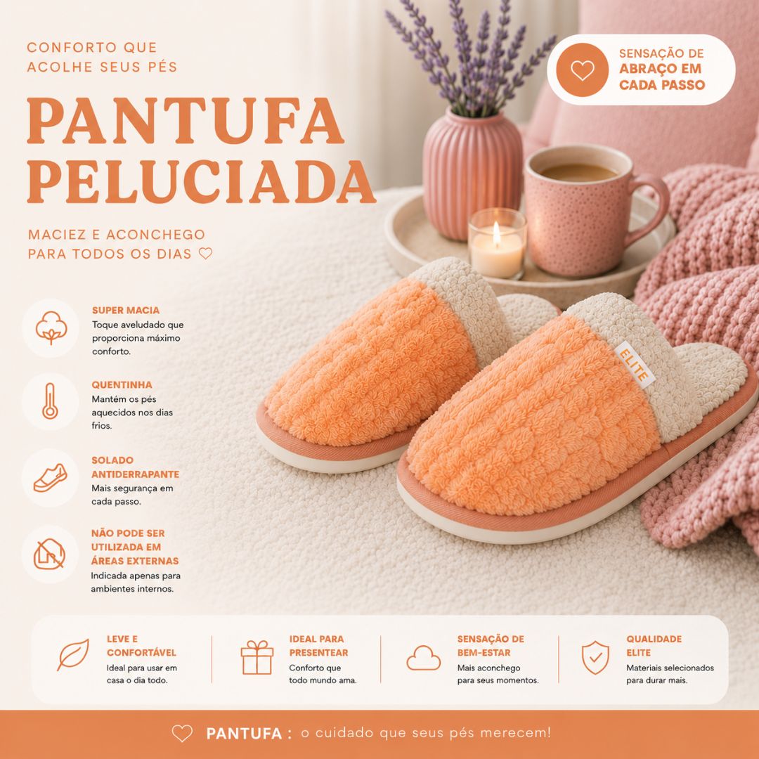 Pantufa Laranja Peluciada Comfort Inverno Chinelo Quente Frio Pai Mãe Adulto Unissex Fleece Antiderrapante Comfortável - Imagem 2