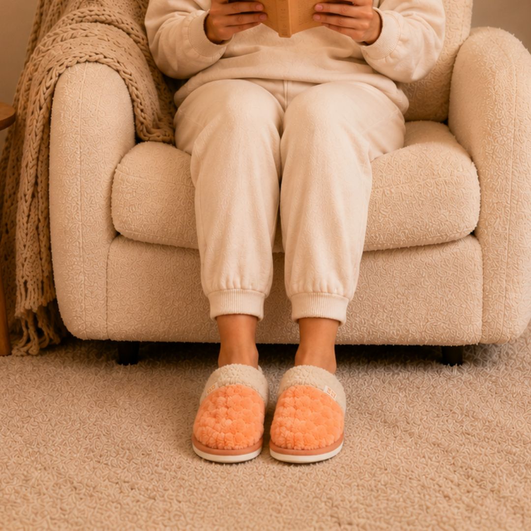 Pantufa Laranja Peluciada Comfort Inverno Chinelo Quente Frio Pai Mãe Adulto Unissex Fleece Antiderrapante Comfortável - Imagem 3