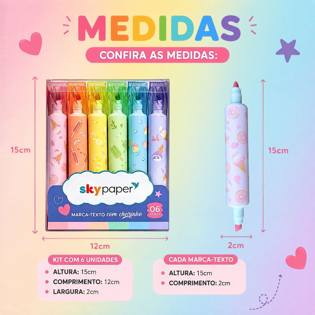Marca Texto 6 Cores C/Cheirinho Ponta Dupla Escolar Desenho Estudo Ilustração Criativo Pintura Artes Organização - Imagem 3