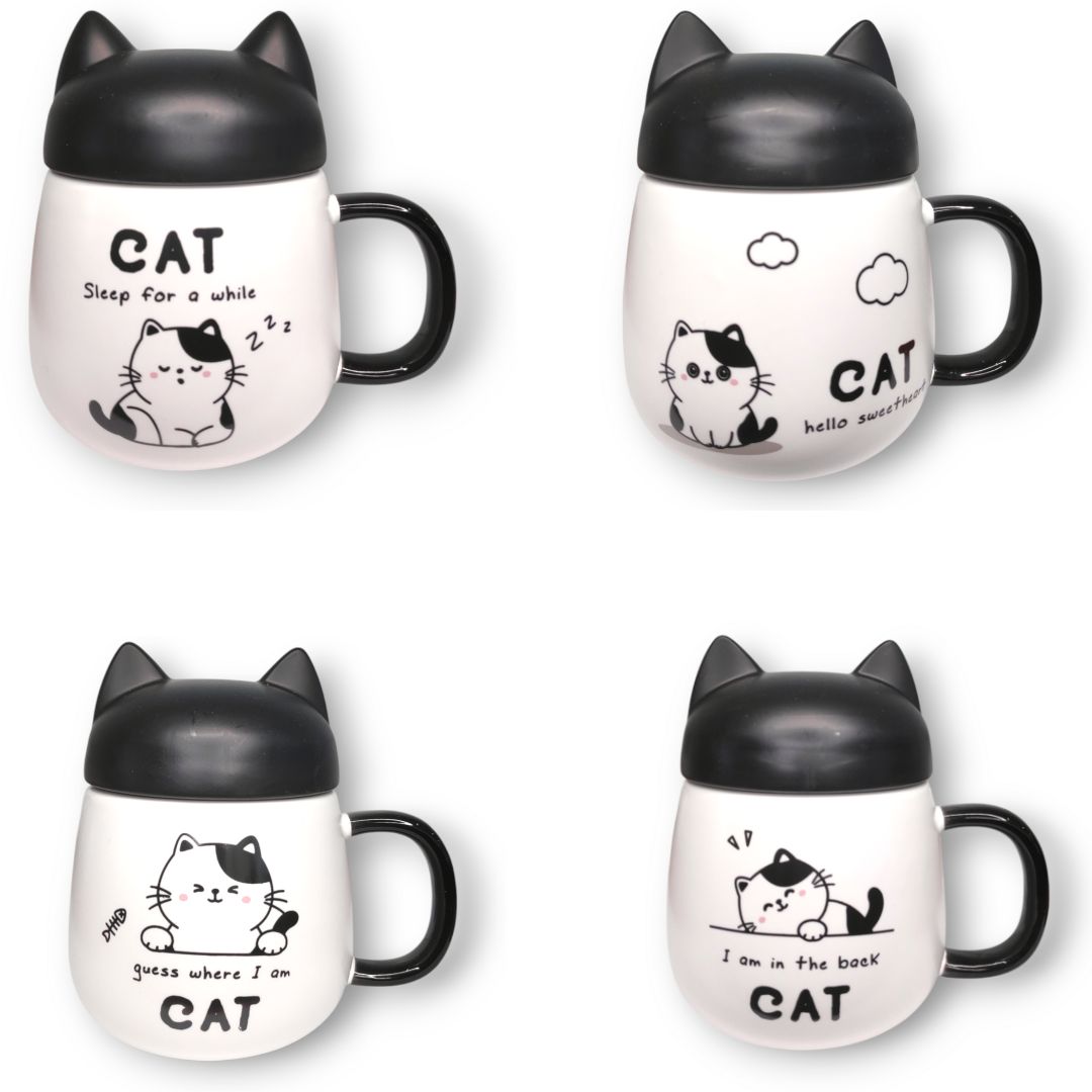 Caneca de Cerâmica com Tampa Gatinho Frases 530ML Café Chá Leite Presente Amiga Mãe Personalizada