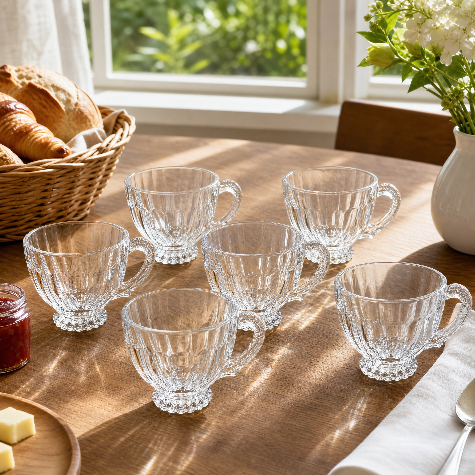 Jogo de Xícaras Itália 6 Peças 200ml Vidro Alça Mesa Posta Café da Manhã Chá Elegante Presente Luxo Cozinha - Imagem 3