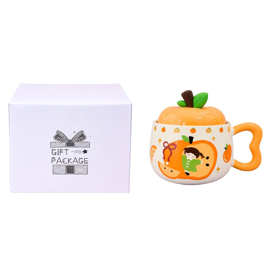 Caneca de Cerâmica c/ Tampa Maçã Rosa Lilás Laranja Verde 300ml Café da Manhã Chá Bebidas Quentes Mesa Posta Presente Fr - Imagem 4