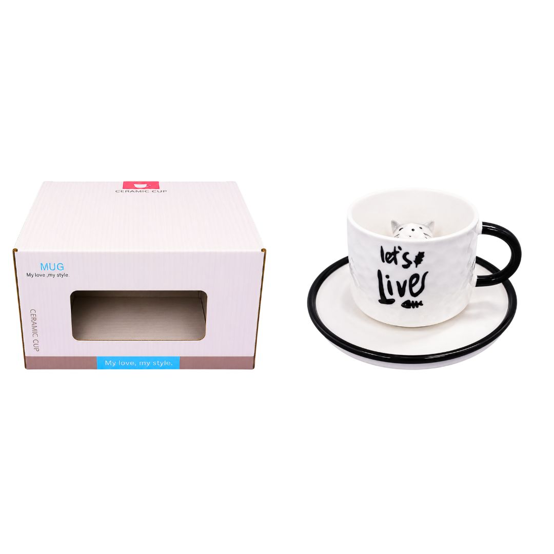 Xícara de Cerâmica c/ Pires Gato Interno Frases 220ml Café Chá Mesa Posta Decorativa Presente Mãe Amiga Fofo - Imagem 5