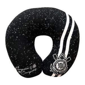 Almofada Apoio Pescoço Viagem Corinthians Timão Campeão dos Campeões Preta Passeio Futebol Presente Pai Torcedor