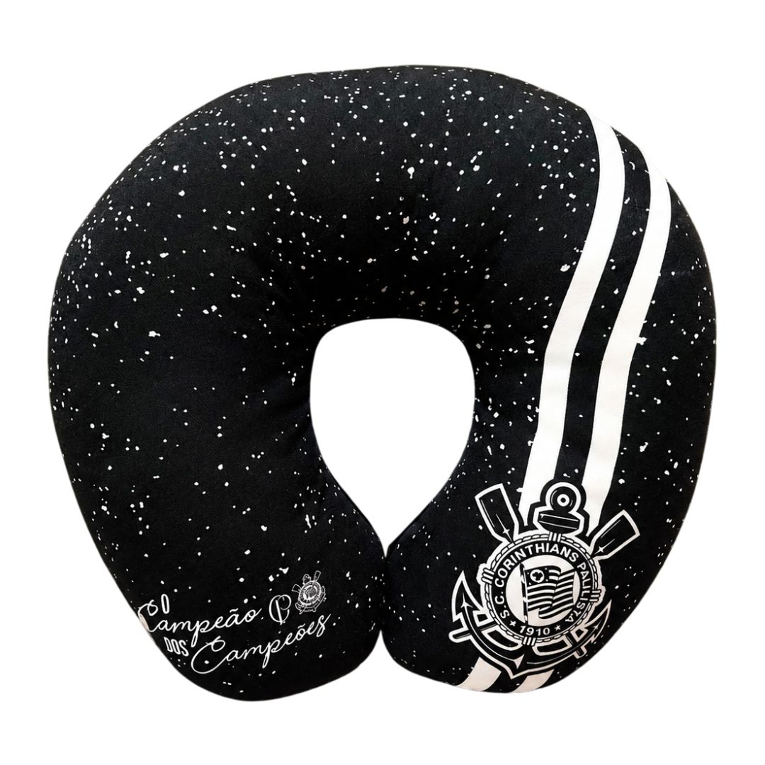 Almofada Apoio Pescoço Viagem Corinthians Timão Campeão dos Campeões Preta Passeio Futebol Presente Pai Torcedor