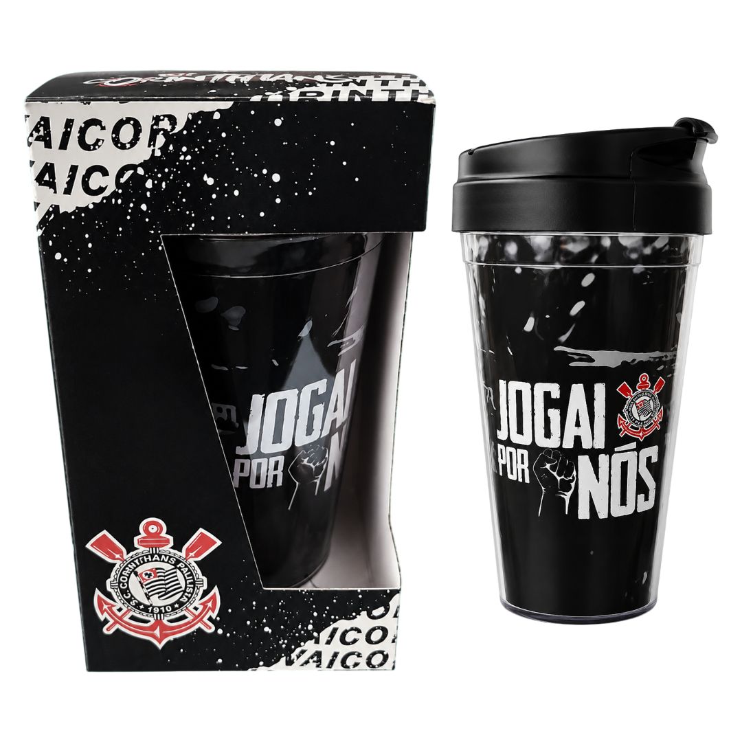 Copo Viagem Corinthians Com Tampa Jogai Por Nós 550ml Café Bebidas Presente Torcedor Timão Futebol Pai Amigo