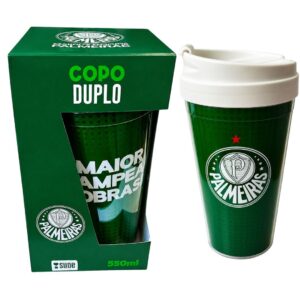 Copo Viagem Palmeiras Com Tampa 550ml Café Bebidas Presente Torcedor Porco Time Verdão Futebol Pai Amigo