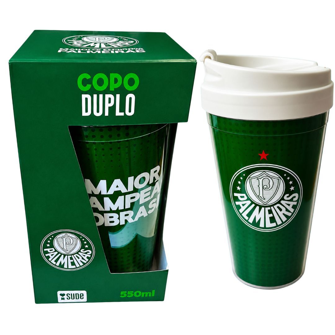 Copo Viagem Palmeiras Com Tampa 550ml Café Bebidas Presente Torcedor Porco Time Verdão Futebol Pai Amigo
