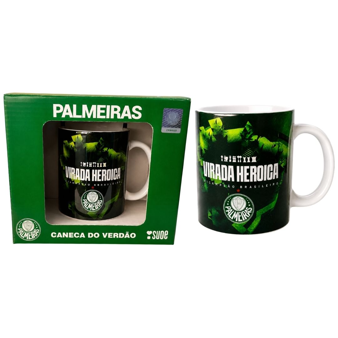 Caneca Palmeiras 300ml Virada Heroica Bicampeão Brasileiro Verdão Porco Cerâmica Pai Amigo Presente