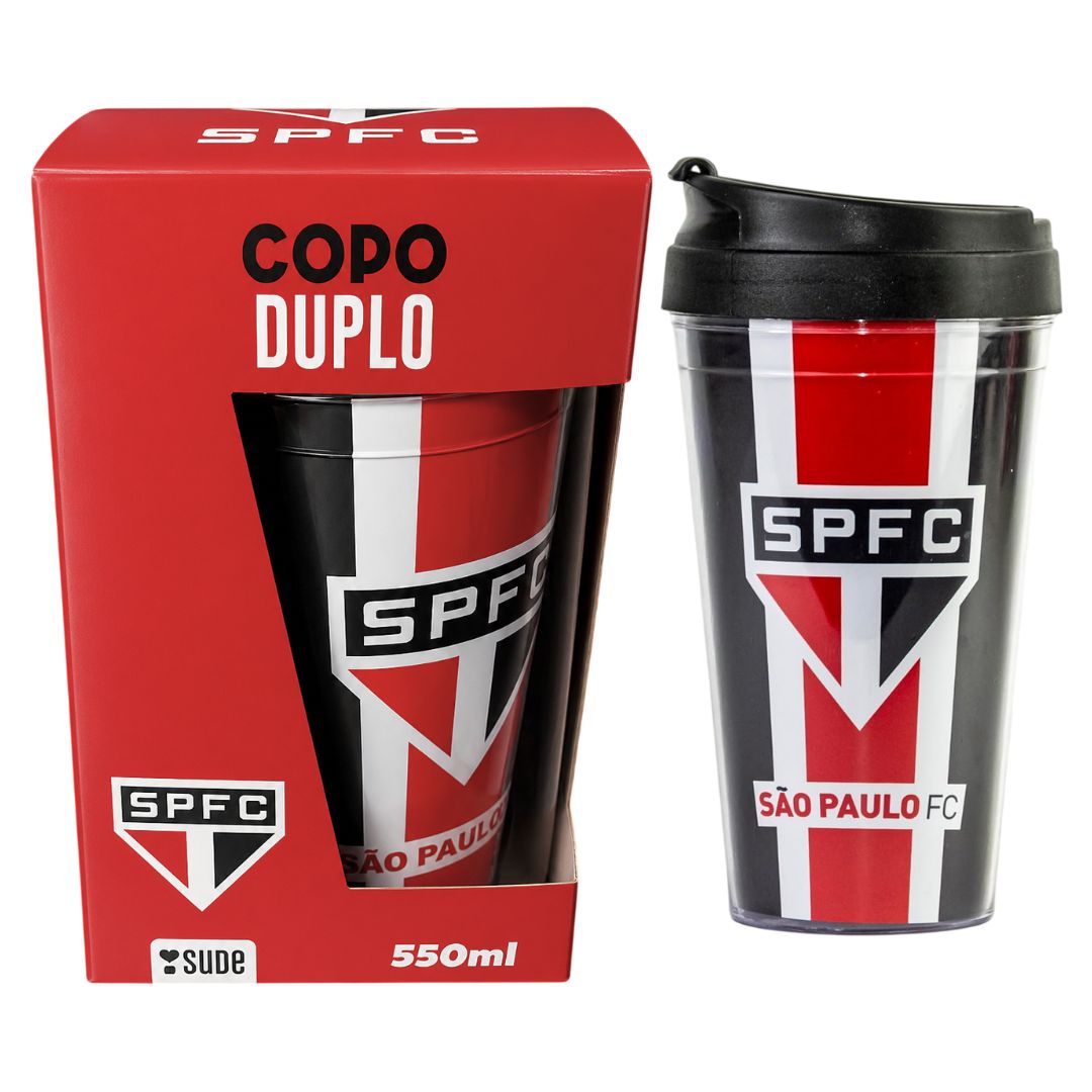 Copo Viagem São Paulo Listras Com Tampa 550ml Café Bebidas Presente Torcedor Tricolor Futebol Pai Amigo