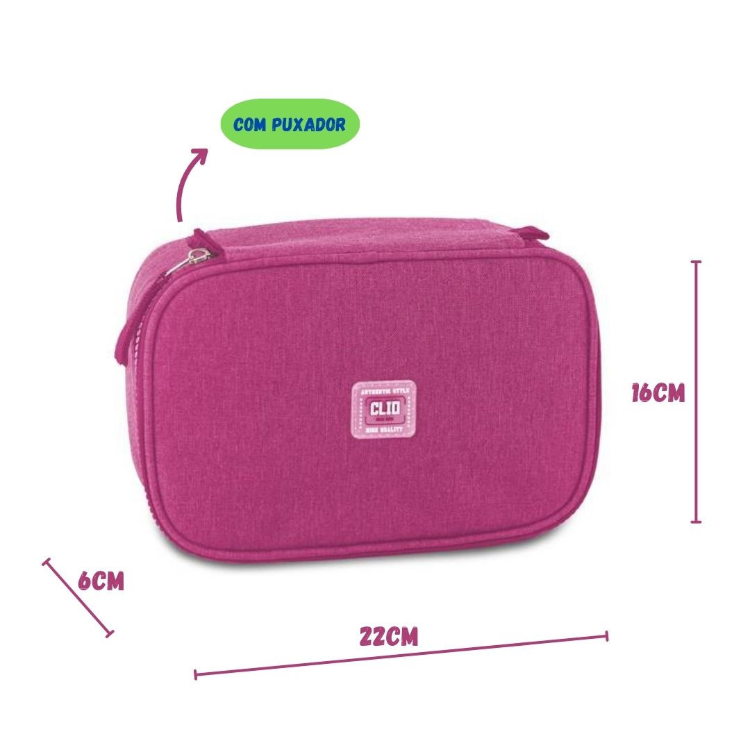 Estojo Box Preto Cinza Rosa Roxo Clio Escolar Volta Aulas Estudo Juvenil 100 Pens Organizador - Imagem 6