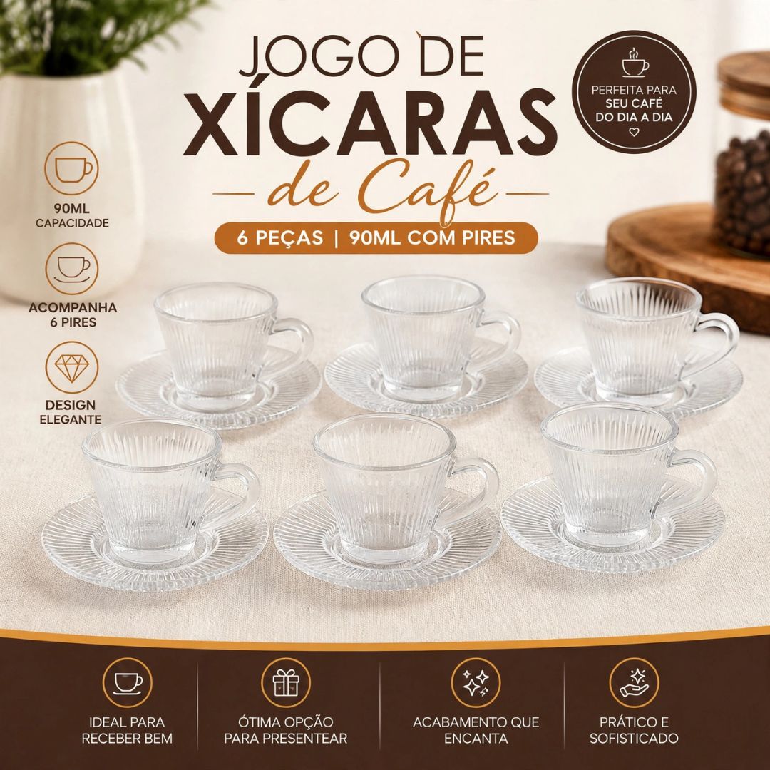 Jogo 6 xícaras Café 90ml Vidro Café Presente Cozinha Mesa Posta Elegante Charme Delicado Resistente - Imagem 2