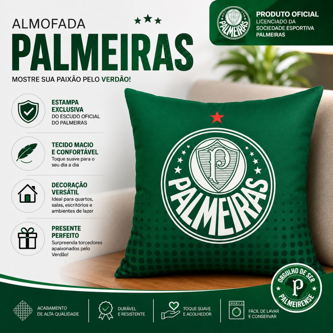 Almofada Quadrada Palmeiras Verdão Porco Decoração Confortável Futebol Presente Pai Torcedor - Imagem 2