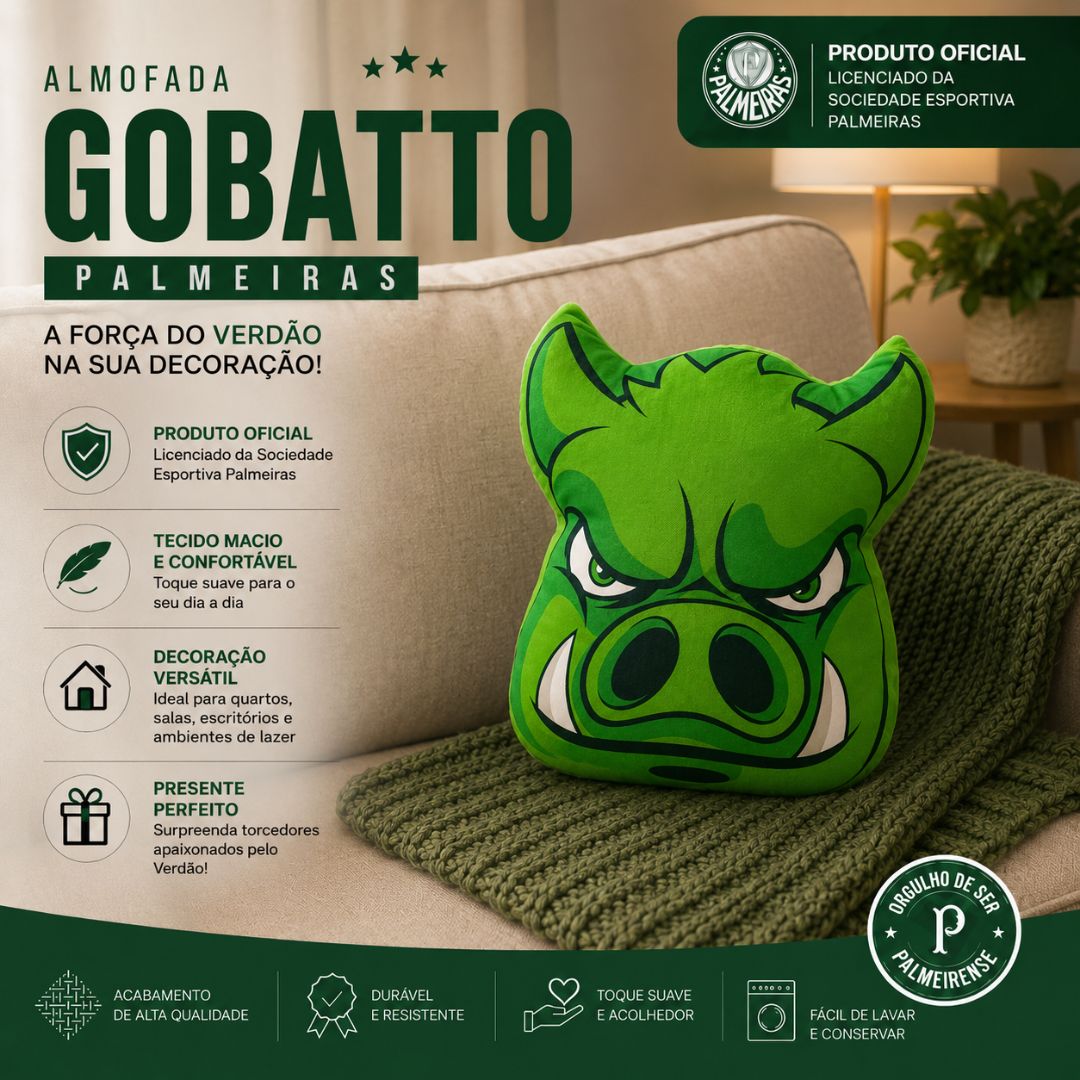 Almofada Recorte Palmeiras Porco Gobatto Verdão Decoração Confortável Futebol Presente Pai Amigo Torcedor - Imagem 2