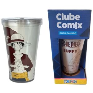 Copo Canudo 450ml Monkey D. Luffy Bússola Anime One Piece Geek Nerd Otaku Água Sucos Vitamina Presente Amigos