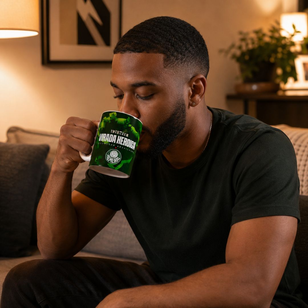 Caneca Palmeiras 300ml Virada Heroica Bicampeão Brasileiro Verdão Porco Cerâmica Pai Amigo Presente - Imagem 3
