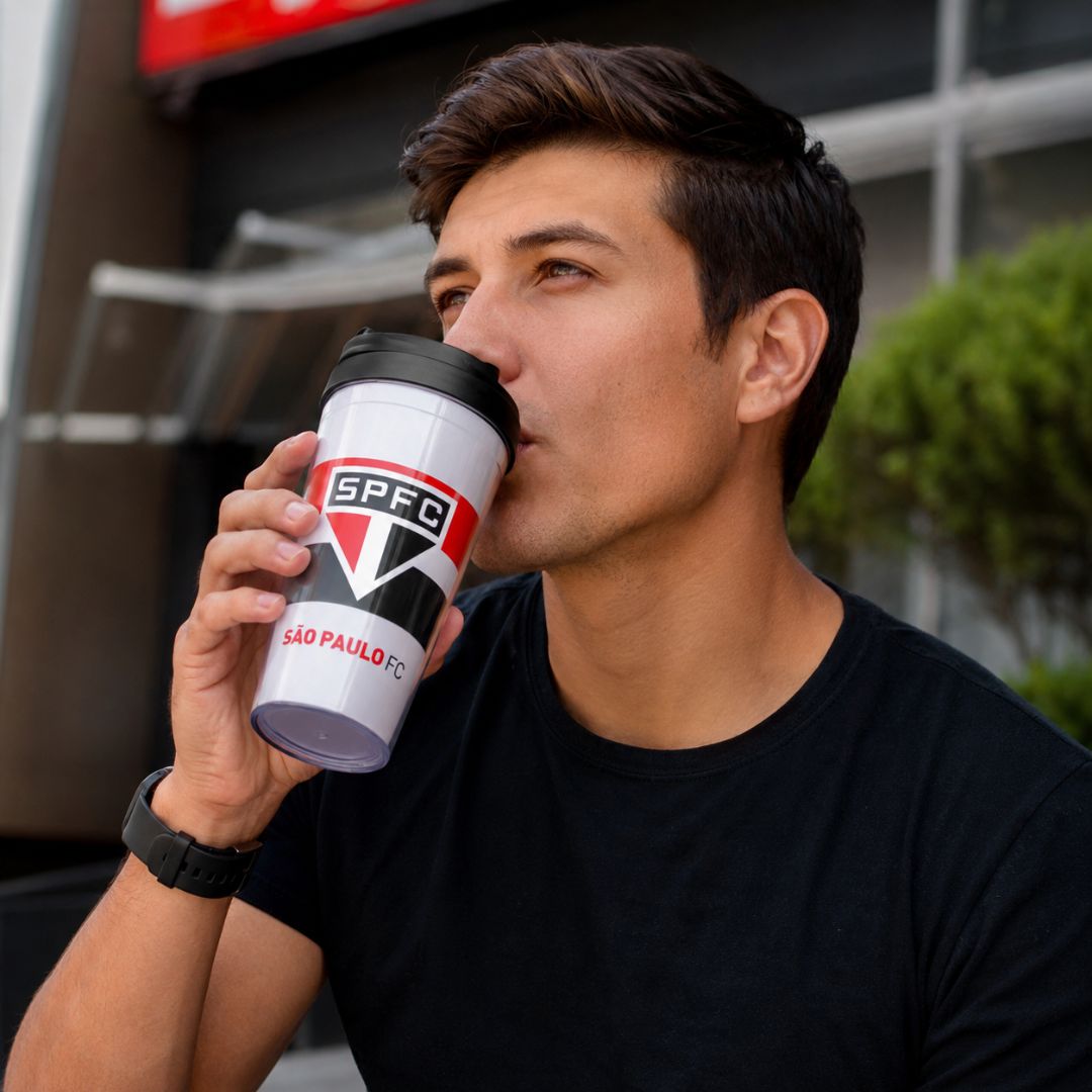 Copo Viagem São Paulo Listras Com Tampa 550ml Café Bebidas Presente Torcedor Tricolor Futebol Pai Amigo - Imagem 3