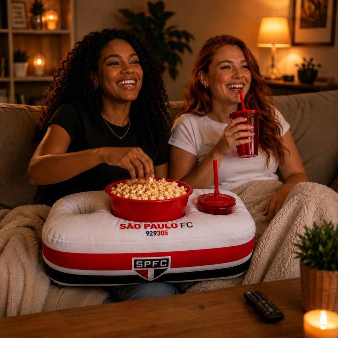 Kit Cinema São Paulo Listras Almofada Balde Pipoca Copos Filme Série Tricolor Futebol Time Presente Pai Amigos - Imagem 3