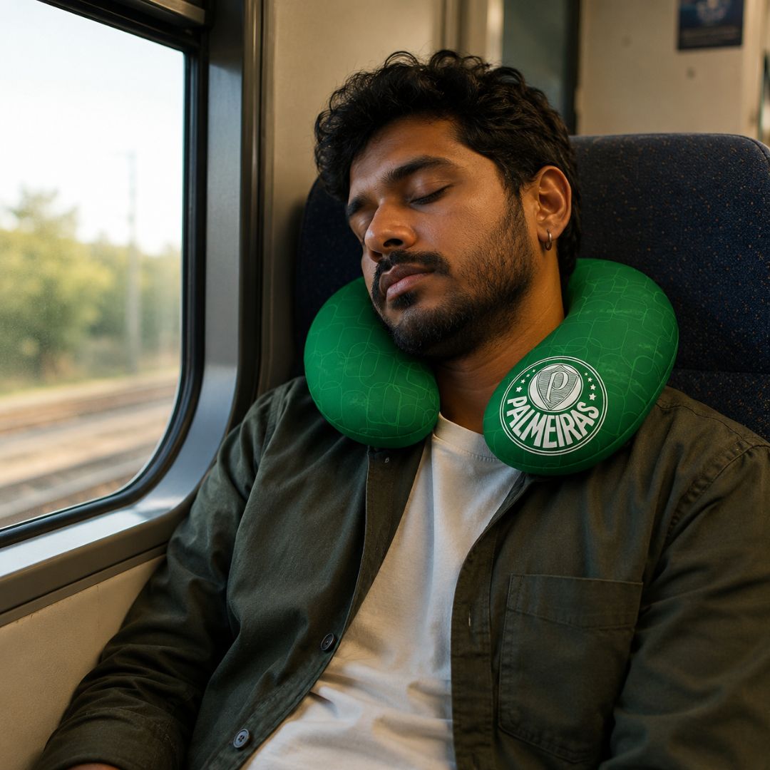 Almofada Apoio Pescoço Viagem Palmeiras Pattern Verdão Passeio Confortável Futebol Presente Pai Torcedor - Imagem 4