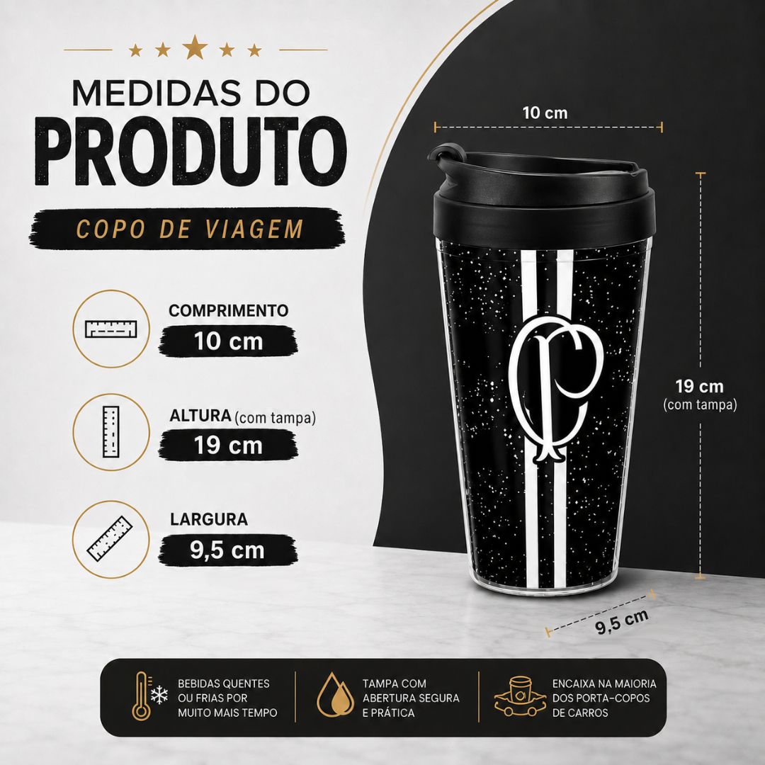 Copo Viagem Corinthians Com Tampa 550ml Café Bebidas Presente Torcedor Timão Futebol Pai Amigo - Imagem 5