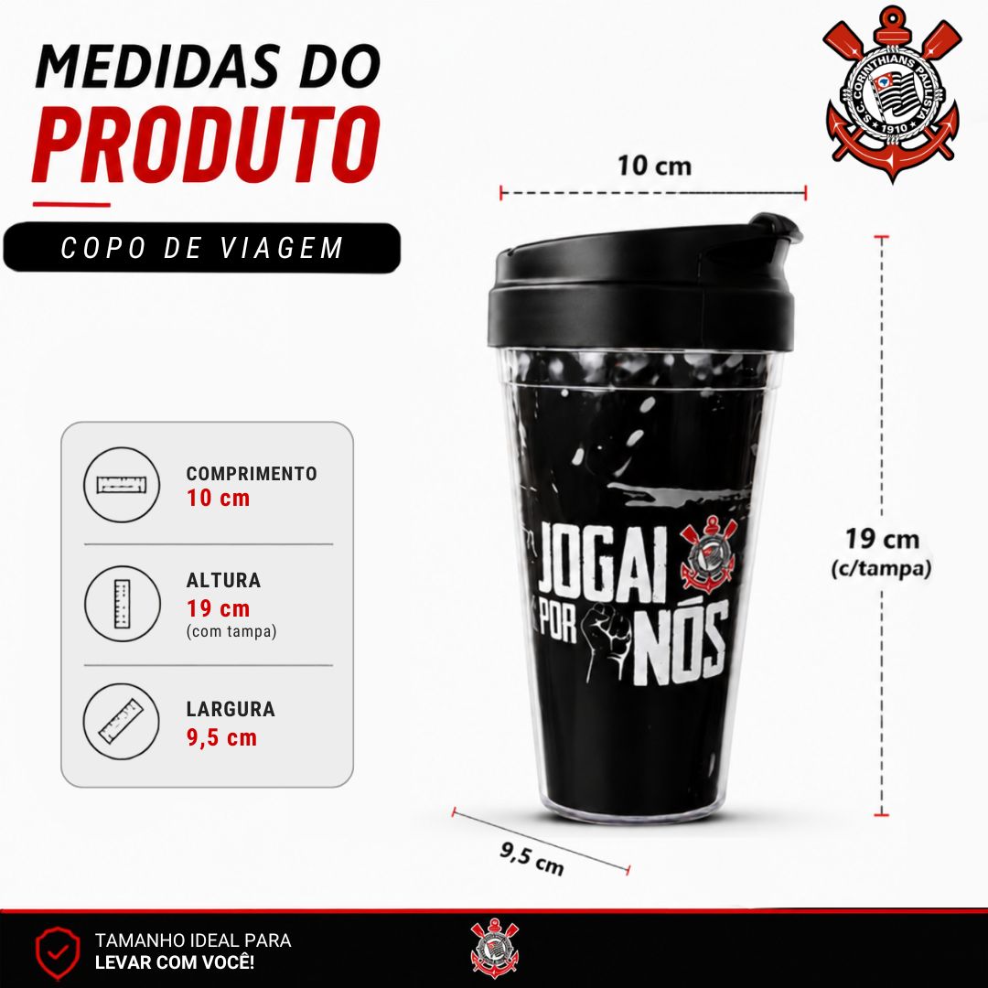 Copo Viagem Corinthians Com Tampa Jogai Por Nós 550ml Café Bebidas Presente Torcedor Timão Futebol Pai Amigo - Imagem 5