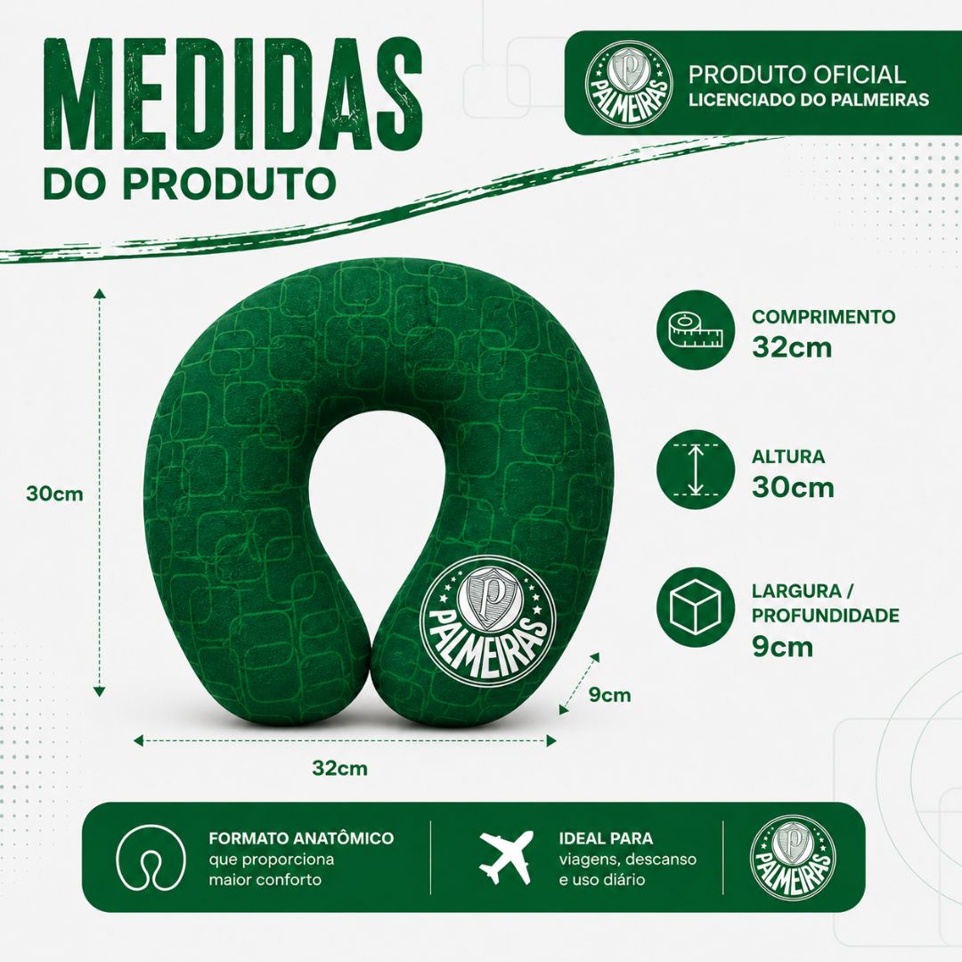 Almofada Apoio Pescoço Viagem Palmeiras Pattern Verdão Passeio Confortável Futebol Presente Pai Torcedor - Imagem 5