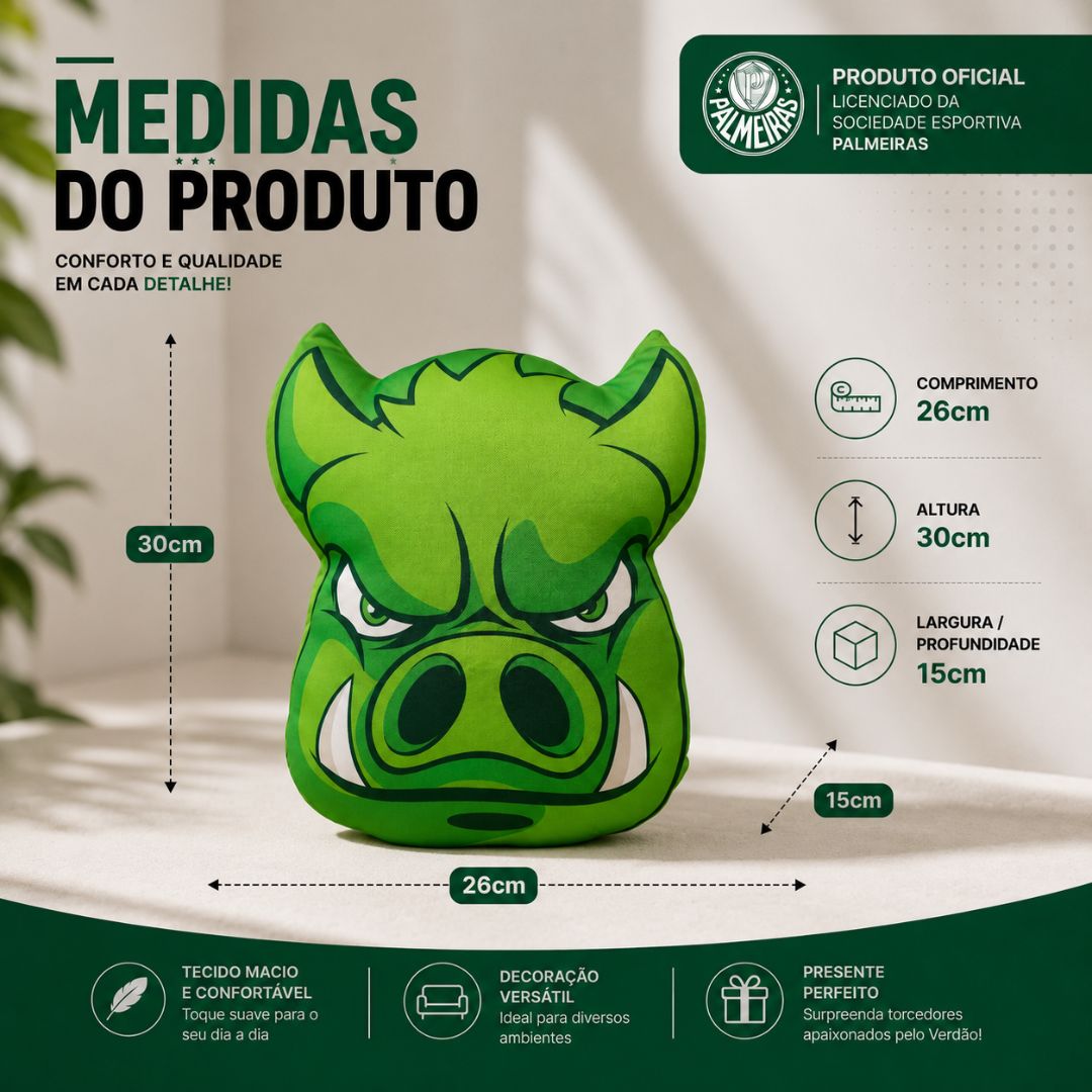 Almofada Recorte Palmeiras Porco Gobatto Verdão Decoração Confortável Futebol Presente Pai Amigo Torcedor - Imagem 5