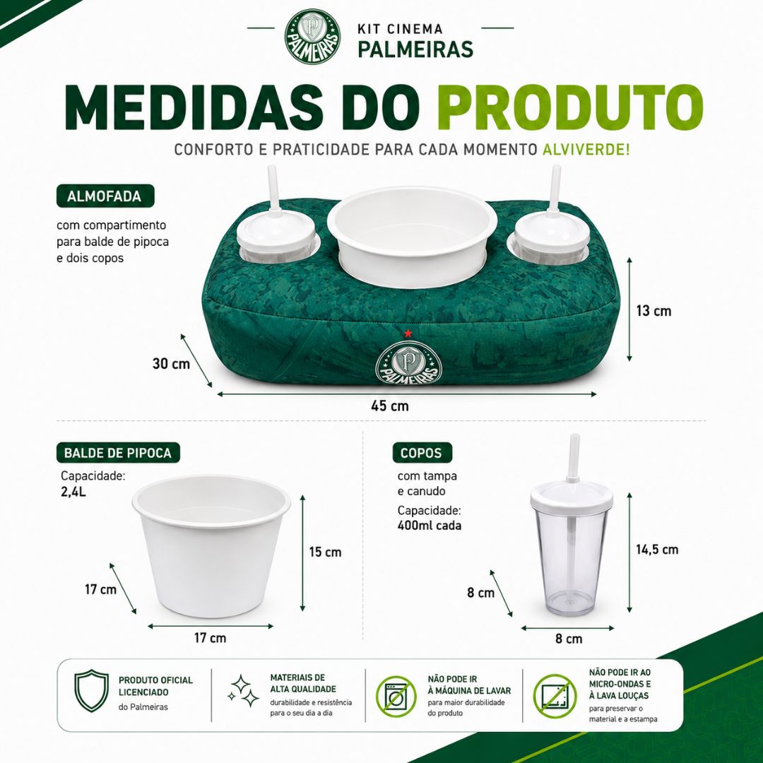Kit Cinema Palmeiras Avanti Palestra Almofada Balde Pipoca Copos Filme Série Porco Futebol Presente Pai Amigos - Imagem 5