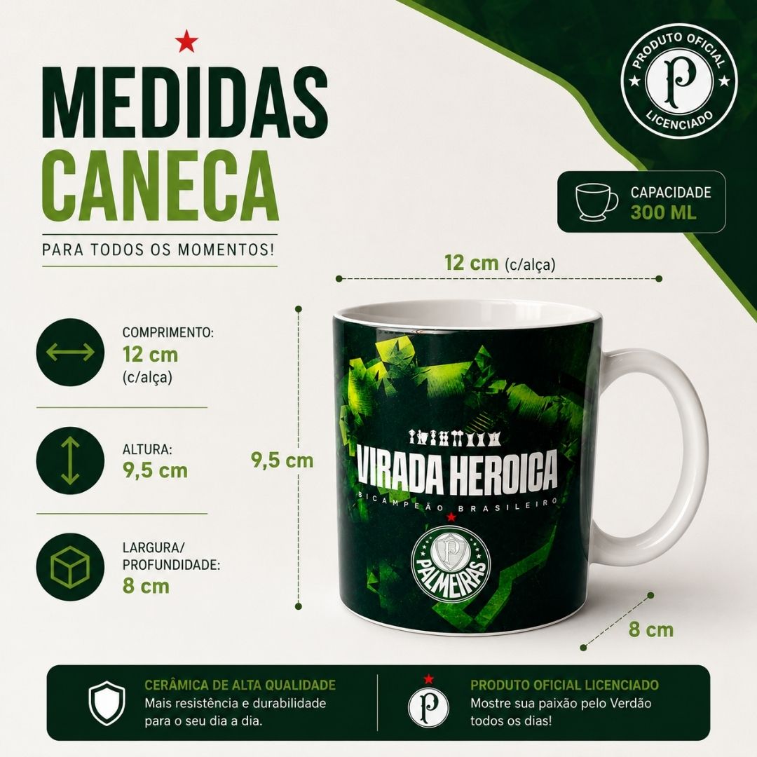 Caneca Palmeiras 300ml Virada Heroica Bicampeão Brasileiro Verdão Porco Cerâmica Pai Amigo Presente - Imagem 5